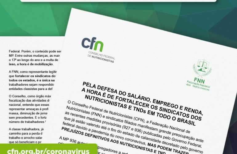 CFN e FNN lançam nota em defesa dos nutricionistas e TND
