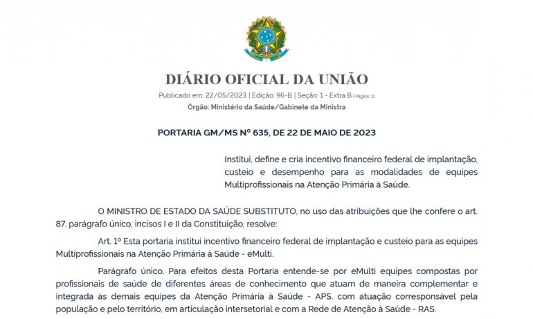 Ministério da Saúde inclui nutricionista como profissional fixo das Equipes Multiprofissionais